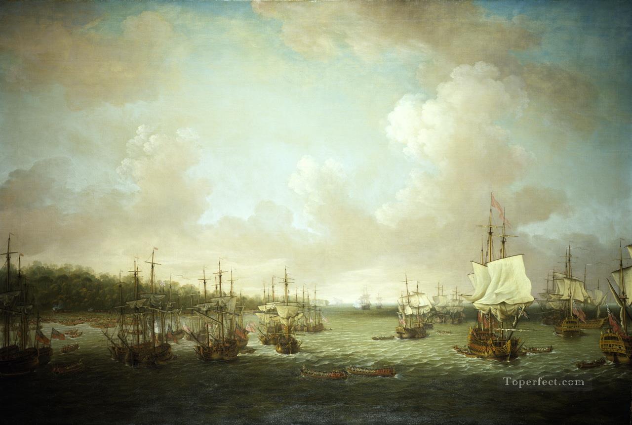 Dominic Serres the Elder The Capture of Havana 1762 Landing Cannon and Stores Naval Battles Oil Paintings